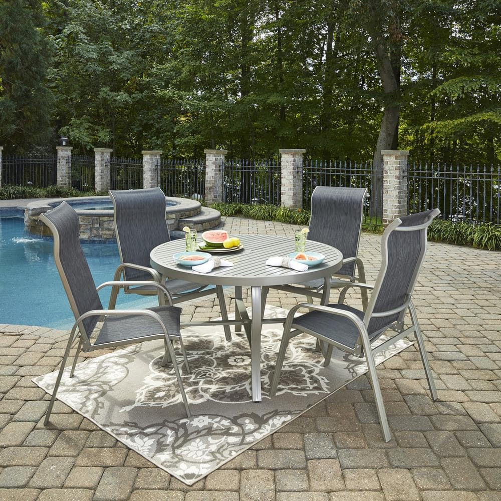 HOMESTYLES Captiva Charcoal Gray 5Piece Cast Aluminum Round Outdoor