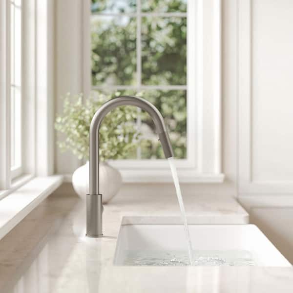 Brushed Nickel 15.9 in. H Pull Down Sprayer Kitchen Faucet with 360° Swivel Spout, 2‑Function Sprayer, 1.8 GPM