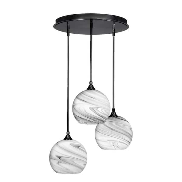 Unbranded Villa 3 Light Matte Black Pendant, Cluster Pendant Light with 9.5 in. Onyx Swirl Glass Shades, No bulb Included