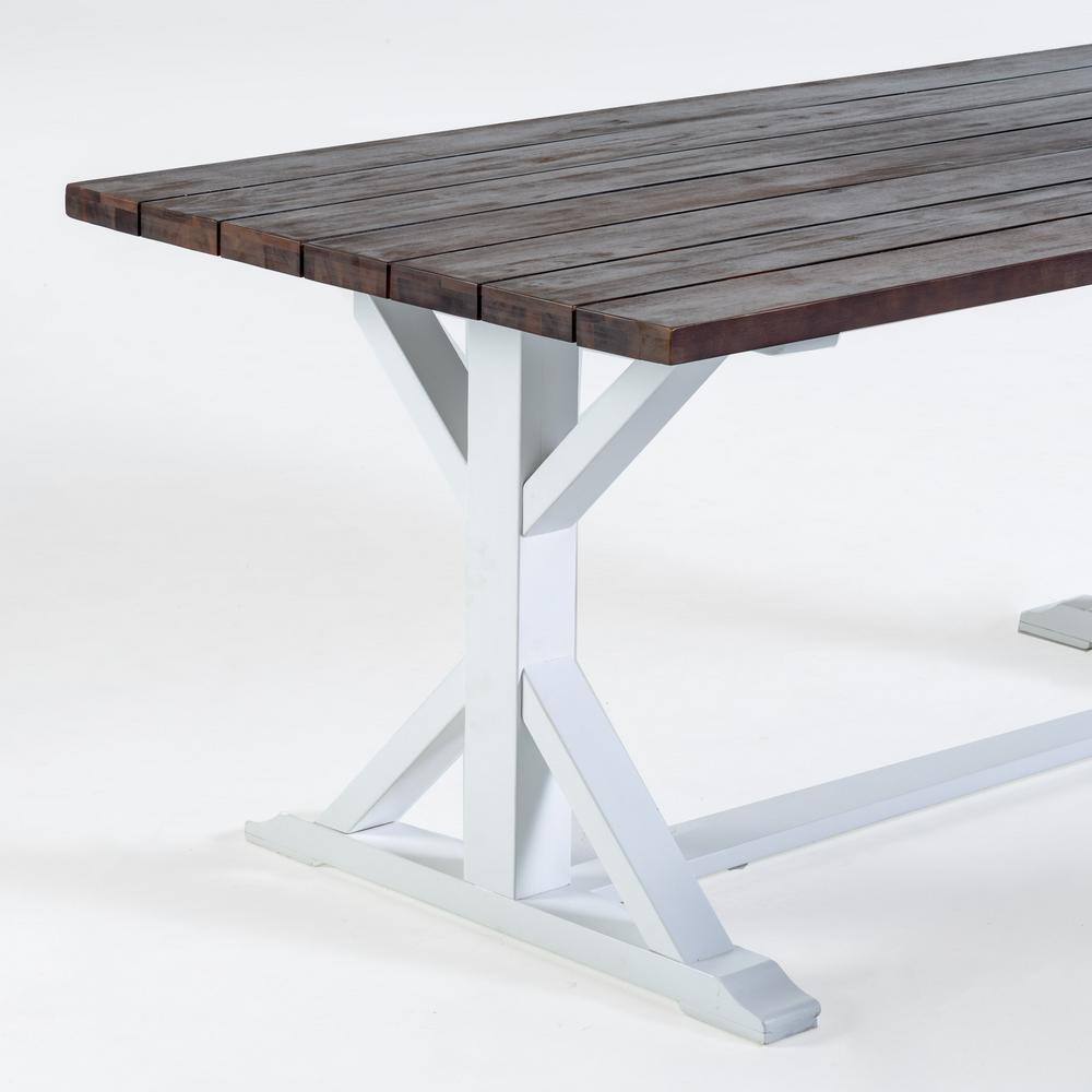 Rustic Dark Brown and White Acacia Wood Outdoor Dining Table