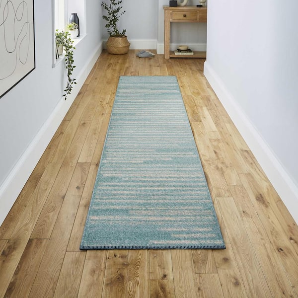 JONATHAN Y Khalil Modern Berber Stripe Turquoise/Cream 2 ft. x 8 ft. Runner Rug
