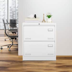 2-Drawer White Metal 23.6 in. W Lateral Lockable File Cabinet for Home Office