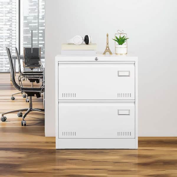 2-Drawer White Metal 23.6 in. W Lateral Lockable File Cabinet for Home Office