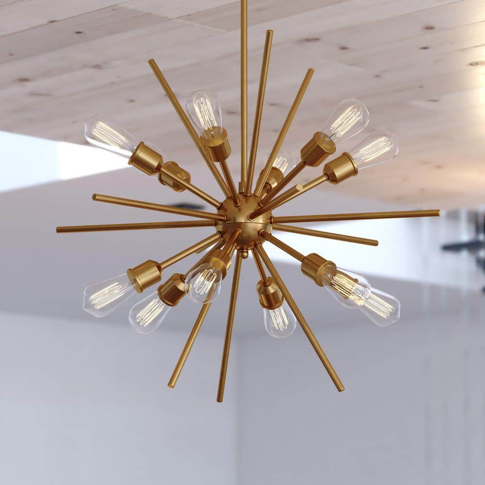 Estelle 12-Light 27.5 in. Wide Natural Brass Gold Mid-Century Modern Sputnik Pendant Light, Dining Table Ceiling Fixture price history on PriceWatchPro