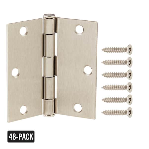 Everbilt 3-1/2 in. Square Corner Satin Nickel Door Hinge Value Pack (48-Pack)
