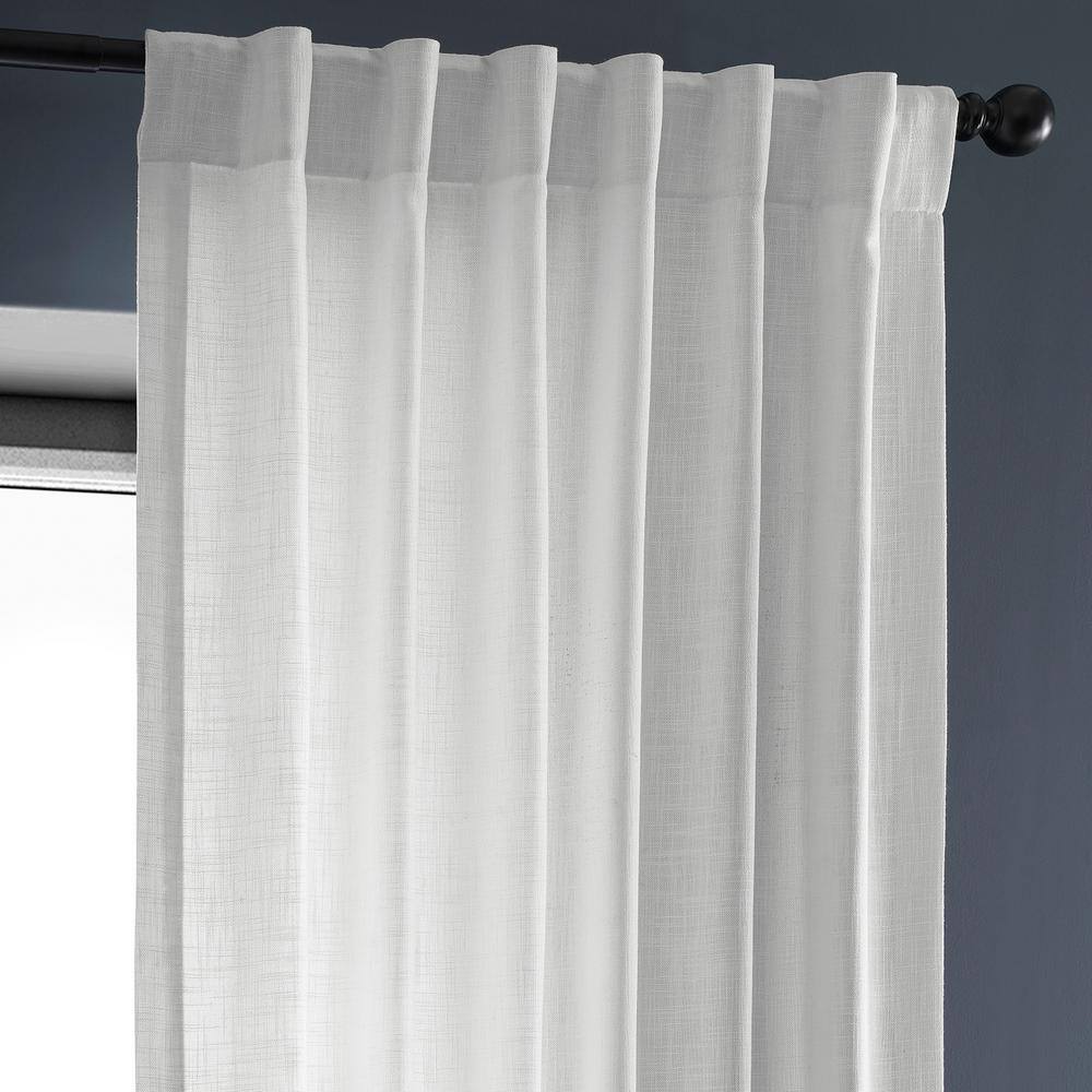 Rice White Light-Filtering Faux Linen Curtain Panel, 50"W x 120"L