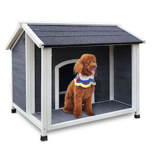 Anky Outdoor Wooden Dog House, Warm Dog Kennel, Dog Crates for Medium Dogs Pets Animals in Gray