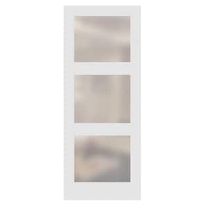 30 in. x 80 in. Left-Handed 3-Lite Satin Etched Glass Solid Core Primed Wood MDF Single Prehung Interior Door