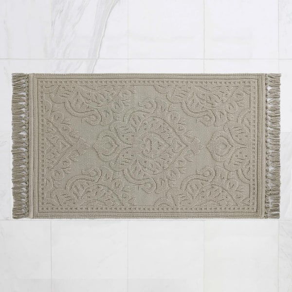 Jean Pierre Ricardo Cotton Fringe Beige 21 in. x 41 in. Bath Rug