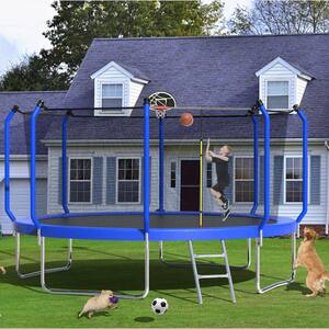 12 ft. Blue Round Trampoline with Safety Enclosure Net and Basketball Hoop