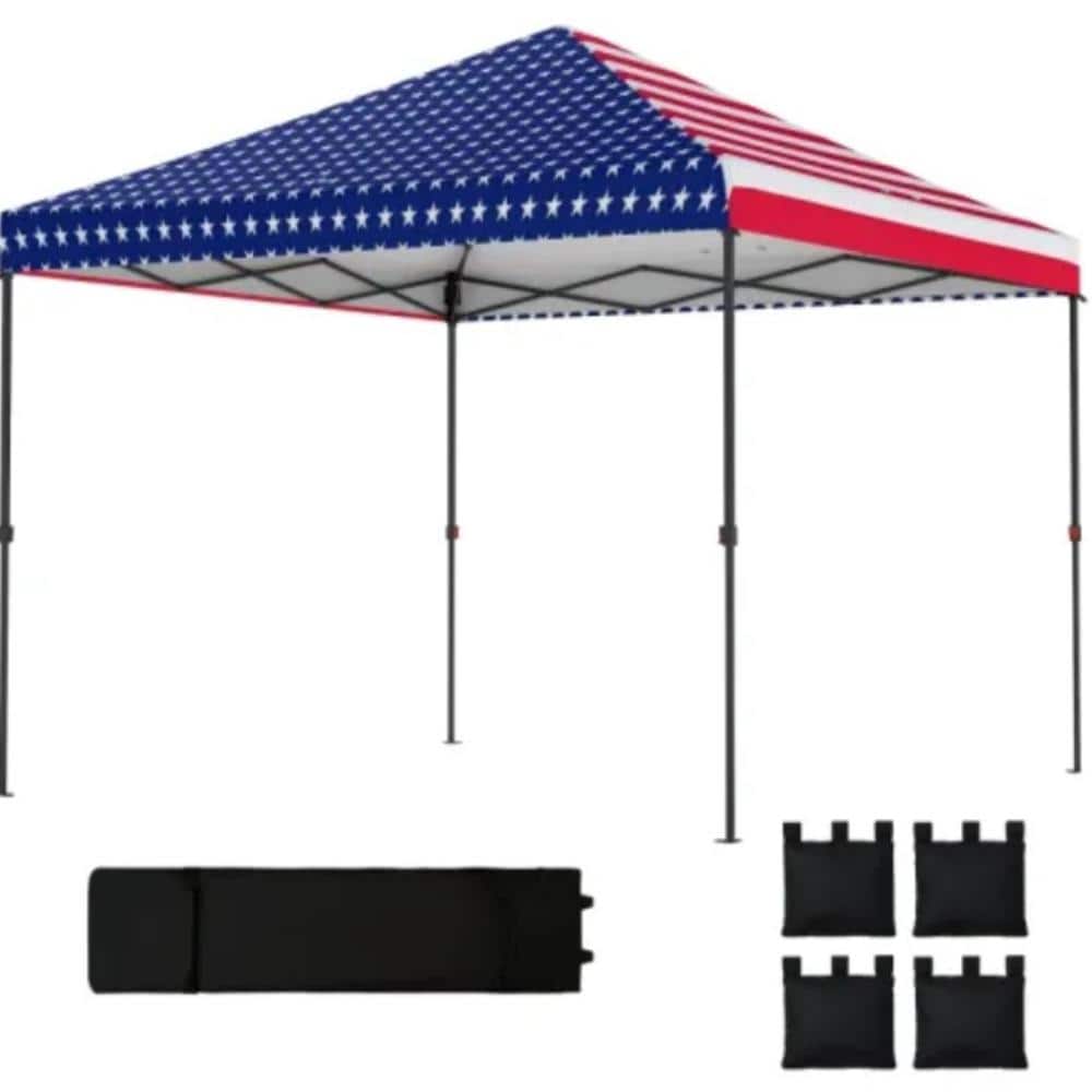 9.8ft. x 9.8ft. American Flag Pop-Up Canopy Tent, Instant Outdoor Shelter with 3-Level Adjustable Height & Steel Frame price history on PriceWatchPro