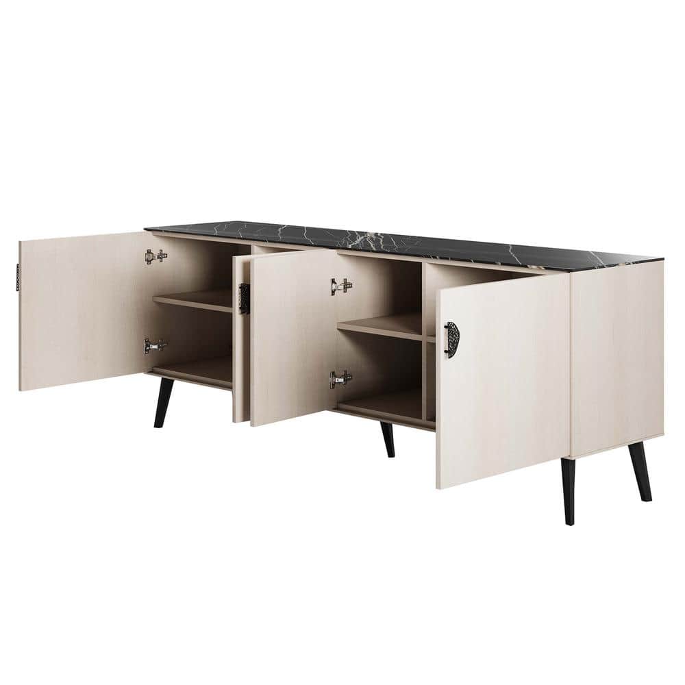 Haley 78.7" Black and White Mid-Century Modern Sideboard