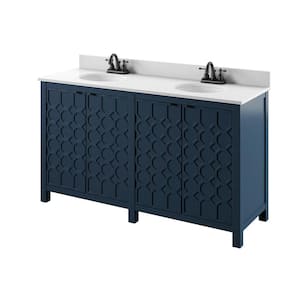 60 in. W x 20 in. D x 38.25 in. H Double Bathroom Vanity Side Cabinet in Franklin Blue with Stone White Top