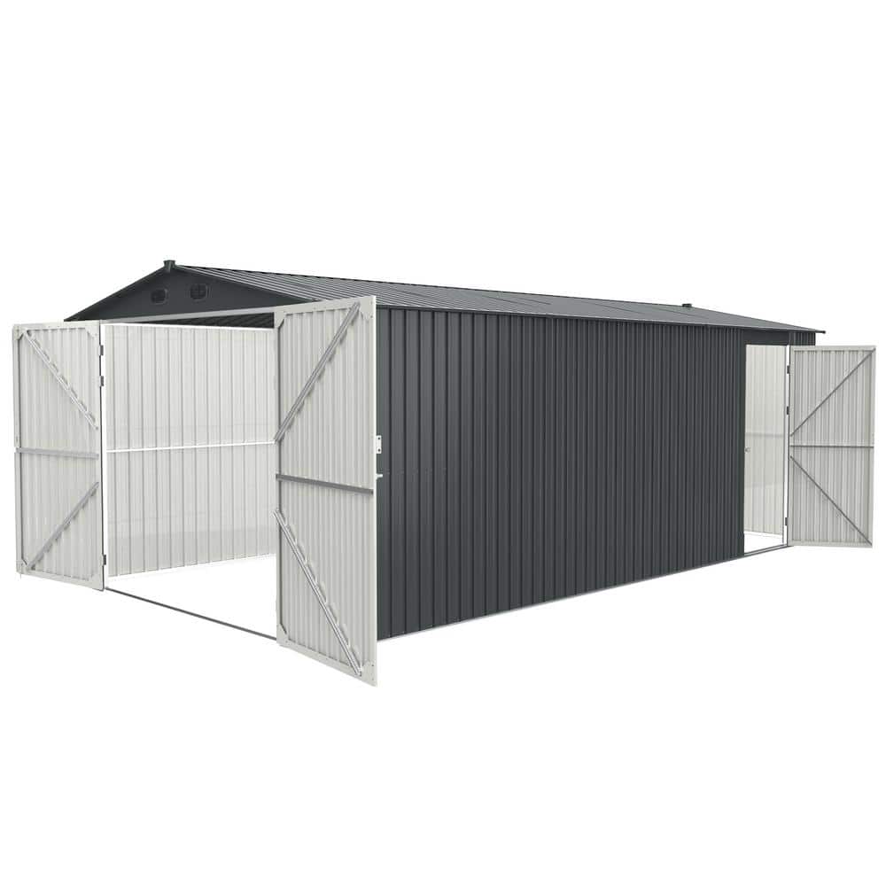 10 ft. x 20 ft. Dark Gray Metal Garage Utility Tool House with 2 Doors and 