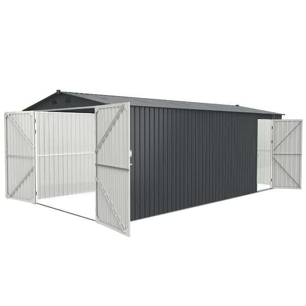 13 ft. x 20 ft. Dark Gray Metal Garage Utility Tool House with 2 Doors and 4 Vents for Car, Truck, Tool, Lawnmower
