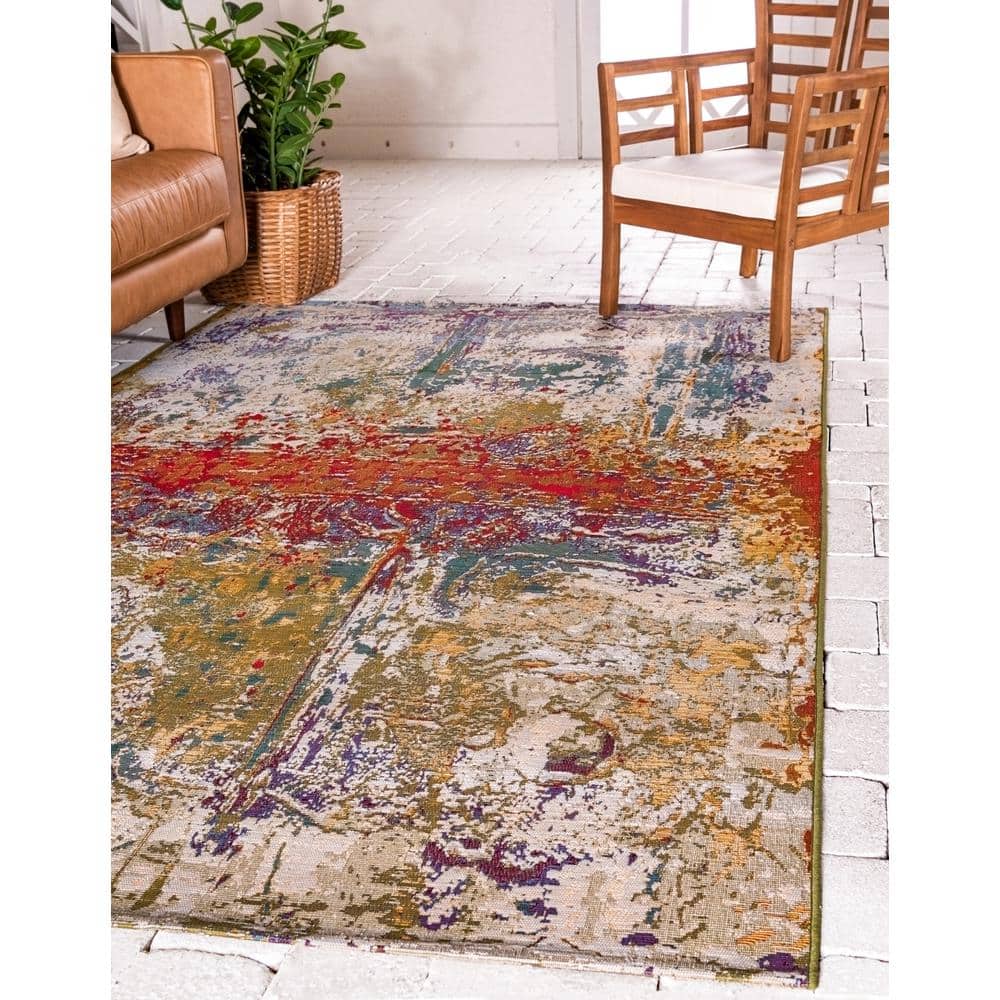 Vibrant Harmony 10' x 12' Multi-Color Abstract Outdoor Rug