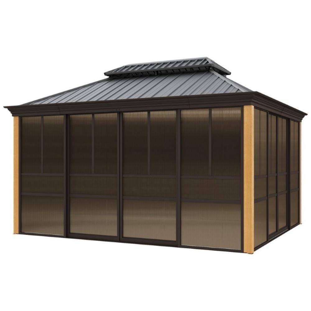 12 ft. x 14 ft. Patio Brown Gazebo Aluminum Solarium with Double Galvanized Steel Roof price history on PriceWatchPro