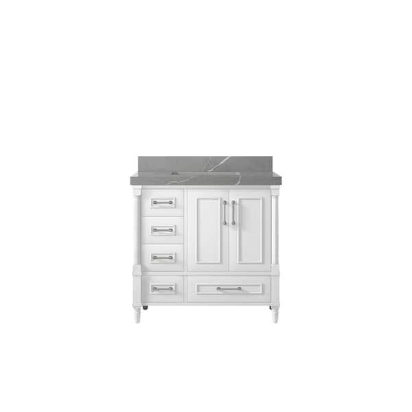 Willow Collections Hudson 36 in. W x 22 in. D x 36 in. H Single Sink Bath Vanity Center in White with 2 in. Piatra Quartz Top