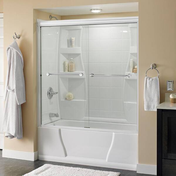 Delta Mandara 60 in. x 58-1/8 in. Semi-Frameless Traditional Sliding Bathtub Door in White and Chrome with Clear Glass