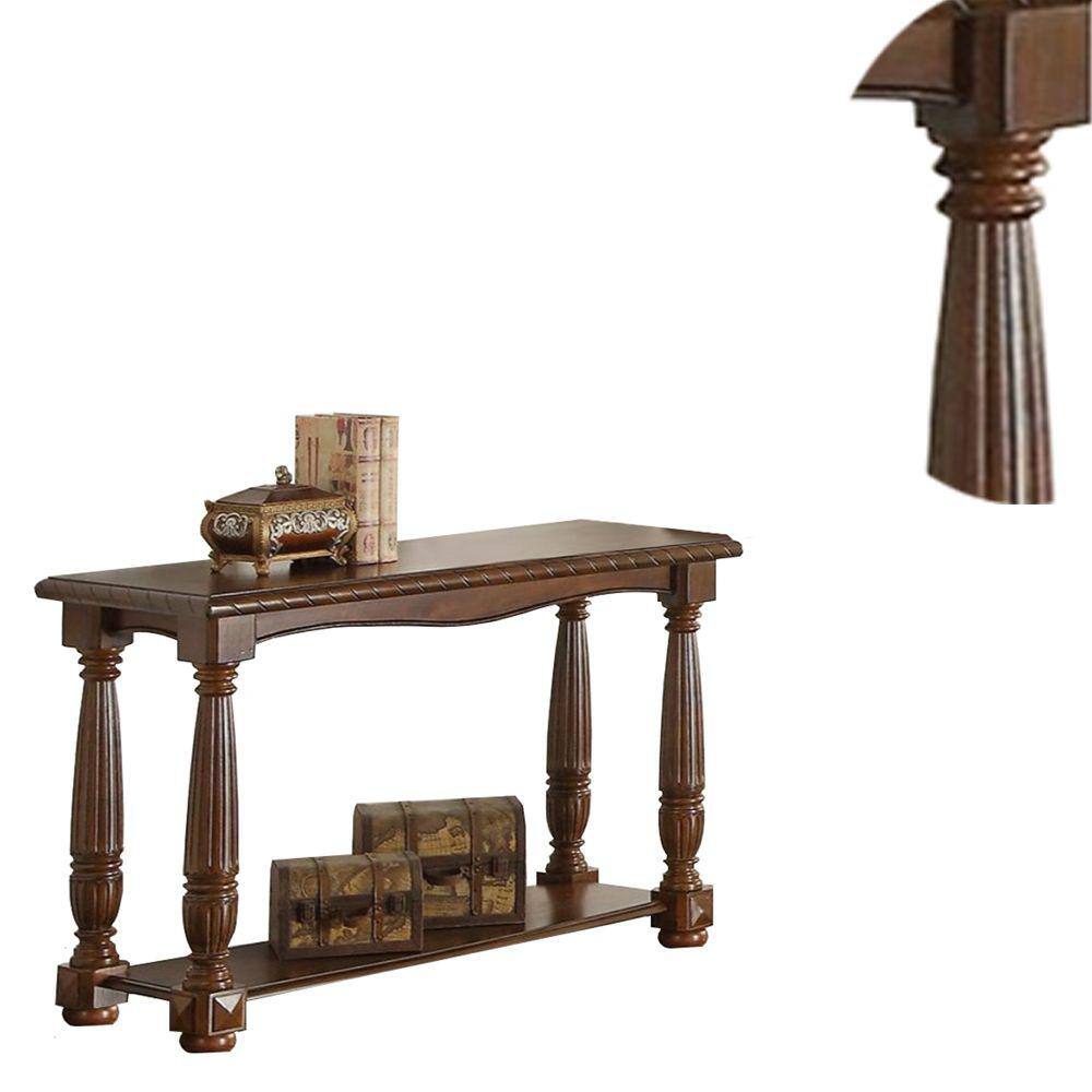 Cottage Charm Wooden Console Table with Storage Shelf, Brown