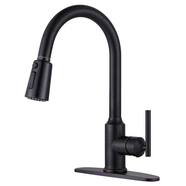 WOWOW Single-Handle Pull-Down Sprayer Kitchen Faucet with PowerSpray and Temperature Control in Oil Rubbed Bronze