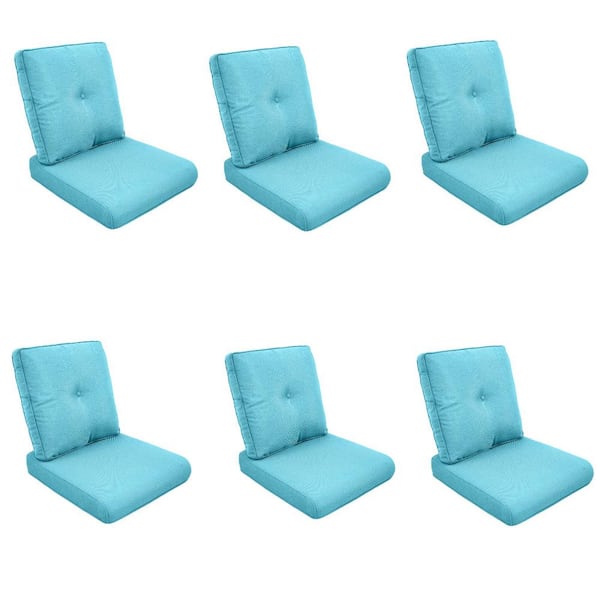 Modern 22 in. x 25 in. 12-Piece Deep Seating Outdoor Lounge Chair Cushion Set in Light Blue with Center Button (6-Set)