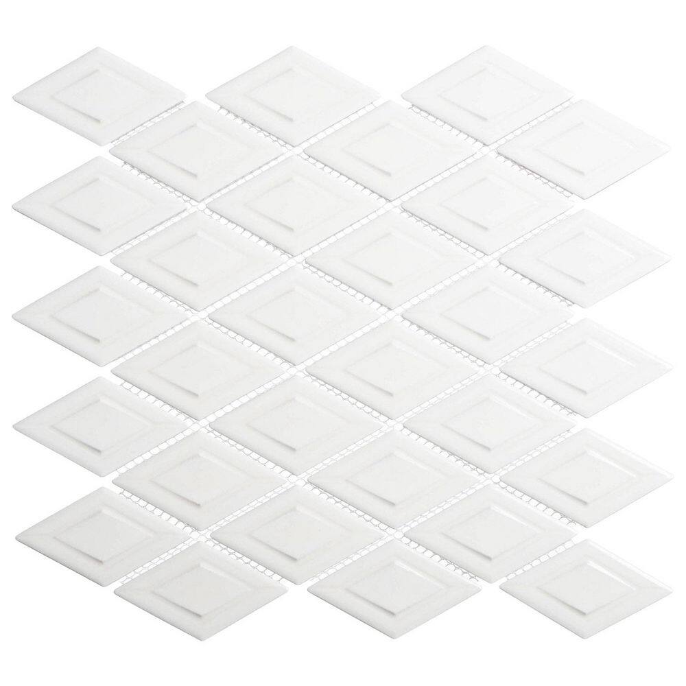 Venecia Canalle White 1 in. x 3 in. 3D Framed Diamond Glossy Porcelain Wall