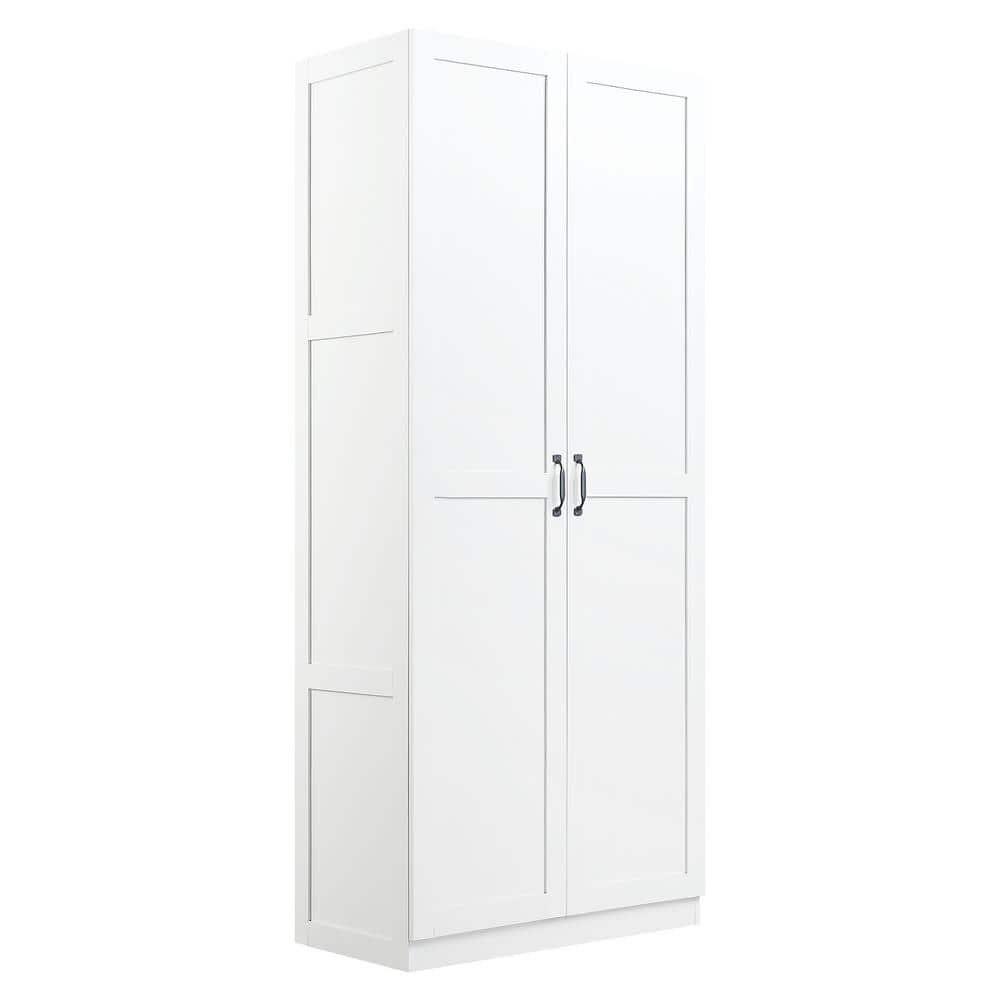 White Matte Freestanding Wardrobe with 7 Shelves