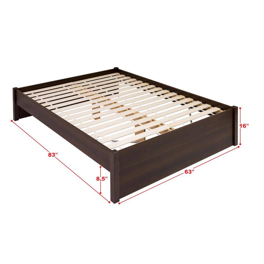 Espresso Queen Wood Frame Platform Bed with Storage Drawers