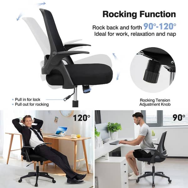 Black Mesh Office Chair Adjustable Rolling Computer Desk Chair w/Flip-up Armrest