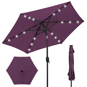 7.5 ft. Outdoor Market Solar Tilt Patio Umbrella w/LED Lights in Amethyst Purple