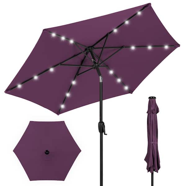 Best Choice Products Amethyst Purple 7.5 ft. Outdoor Solar Patio Umbrella with Tilt, Crank and LED Lights