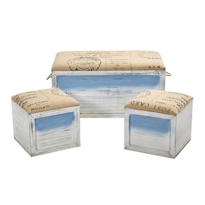 Ocean Breeze Wood Storage Boxes with Bench and Seating (Set of 3)