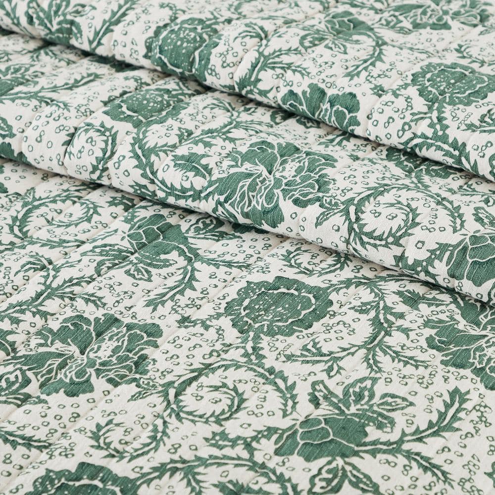 Green Floral Reversible Cotton Queen Quilt