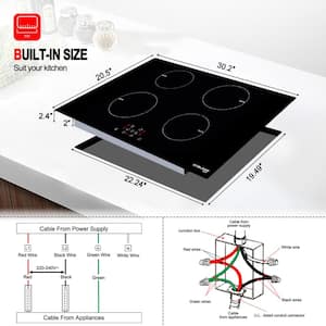 30 in. Induction Cooktop Smooth in Black with 4 Elements, Built-In