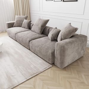 141.37 in. W Light Brown 3-piece Corduroy Velvet Square Arm 4-Seat Modular Free Combination Sectional Sofa with Pillows