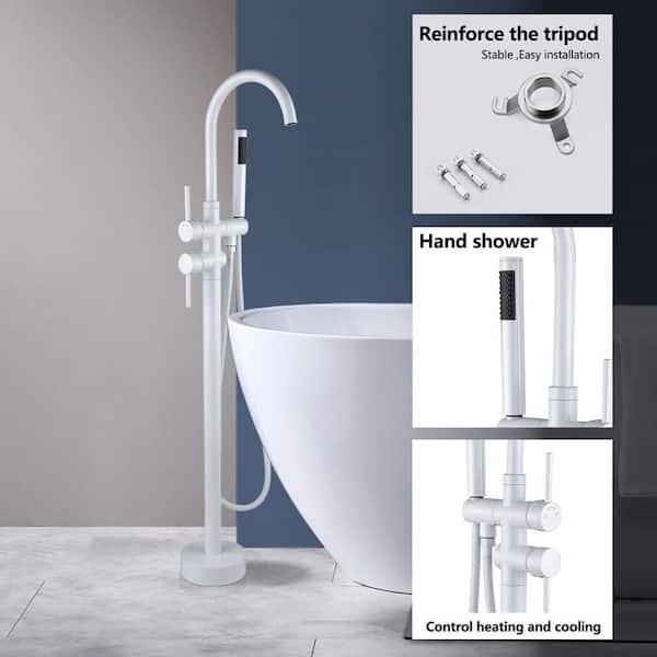 45-5/8 in. 2-Handle Residential Freestanding Tub Faucet with Hand Shower in Snow White