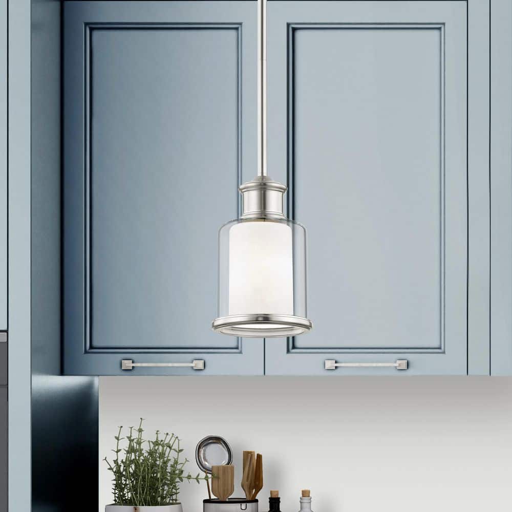 Elegant Brushed Nickel Mini Pendant with Double-Shaded Handcrafted Glass