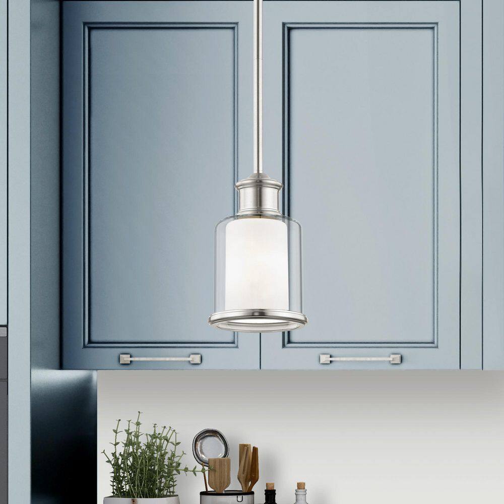Elegant Brushed Nickel Mini Pendant with Double-Shaded Handcrafted Glass