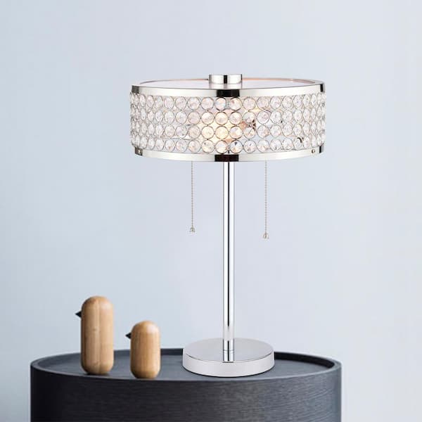 Warehouse of Tiffany Julianna 12 in. 2-Light Indoor Chrome Finish Table Lamp with Light Kit