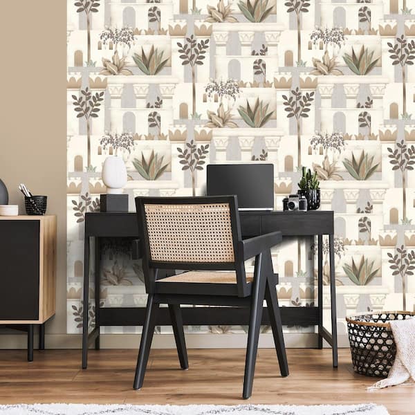Mediterranean Villa Garden Beige Wallpaper