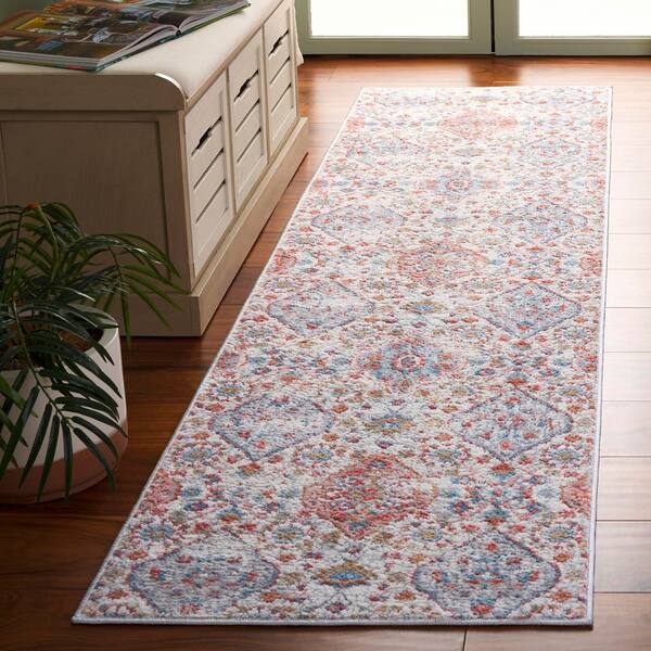 Shivan 2 ft. x 7 ft. Ivory/Rust Diamond Distressed Runner Rug