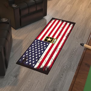US ARMY USA Flag Washable Non-Slip 2x5 Runner Rug For Man Cave, Bedroom, Kitchen, 20"x 59", Red/White