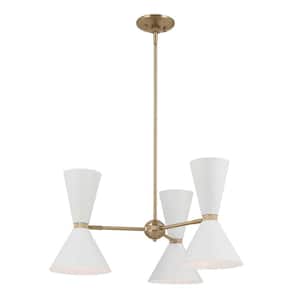 Phix 30.75 in. 6-Light Champagne Bronze and White Mid-Century Modern Shaded Chandelier for Dining Room