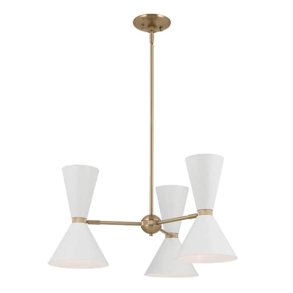 KICHLER Phix 30.75 in. 6-Light Champagne Bronze and White Mid-Century Modern Shaded Chandelier for Dining Room