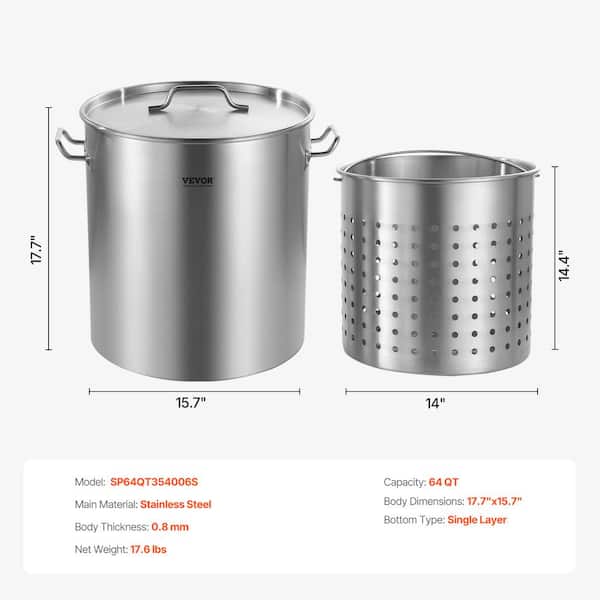 VEVOR Commercial Stockpot 64 qt. Stainless Steel Nonstick in