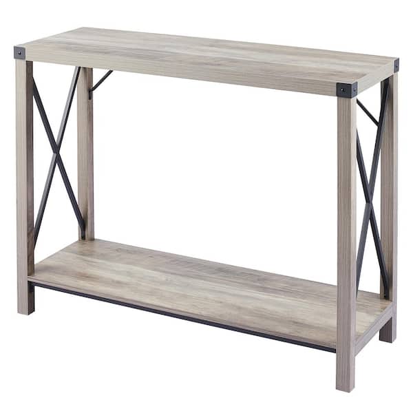 Merra 40 in. Driftwood Standard Rectangle Wood Console Table with Open Lower Shelf