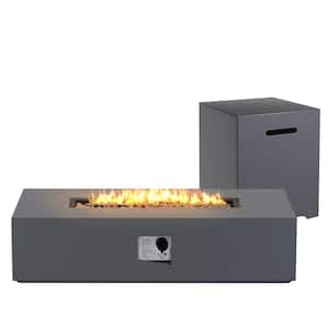 56 in. 50,000 BTU Dark Gray Rectangle Iron Outdoor Propane Gas Fire Pit Table with Propane Tank Cover
