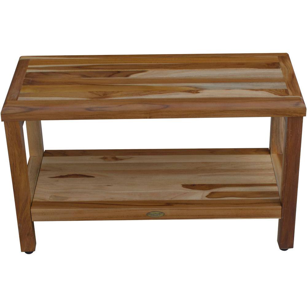 Eleganto 30" Natural Teak Shower Bench with Shelf