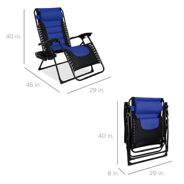 Best Choice Products Oversized Padded Zero Gravity Chair Folding Outdoor Patio Recliner w/ Headrest Side Tray - Blue